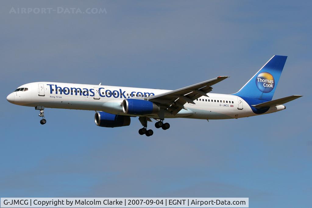 G-JMCG, 1995 Boeing 757-2G5 C/N 26278, Boeing 757-2G5 on approach to Rwy 25 at Newcastle Airport.