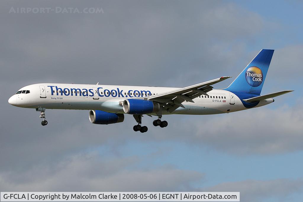 G-FCLA, 1997 Boeing 757-28A C/N 27621, Boeing 757-28A on approach to Rwy 07 at Newcastle Airport.