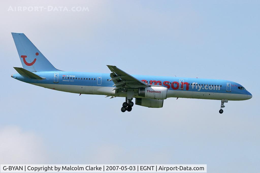 G-BYAN, 1994 Boeing 757-204 C/N 27219, Boeing 757-204 on approach to Rwy 07 at Newcastle Airport.