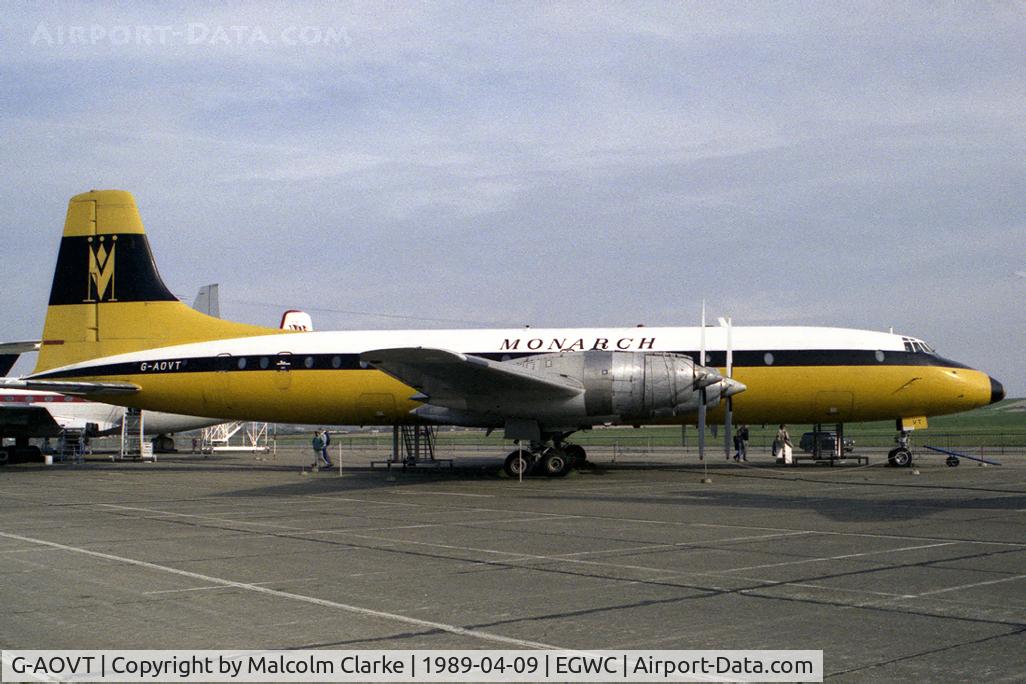 G-AOVT, 1958 Bristol 175 Britannia 312 C/N 13427, Bristol Britannia 312. Known as the 'Whispering Giant' the Britannia was the world's first long range turbo-prop transport aircraft. Originally delivered to BOAC, and subsequently with British Eagle, and finally Monarch Airlines, who after its final passe