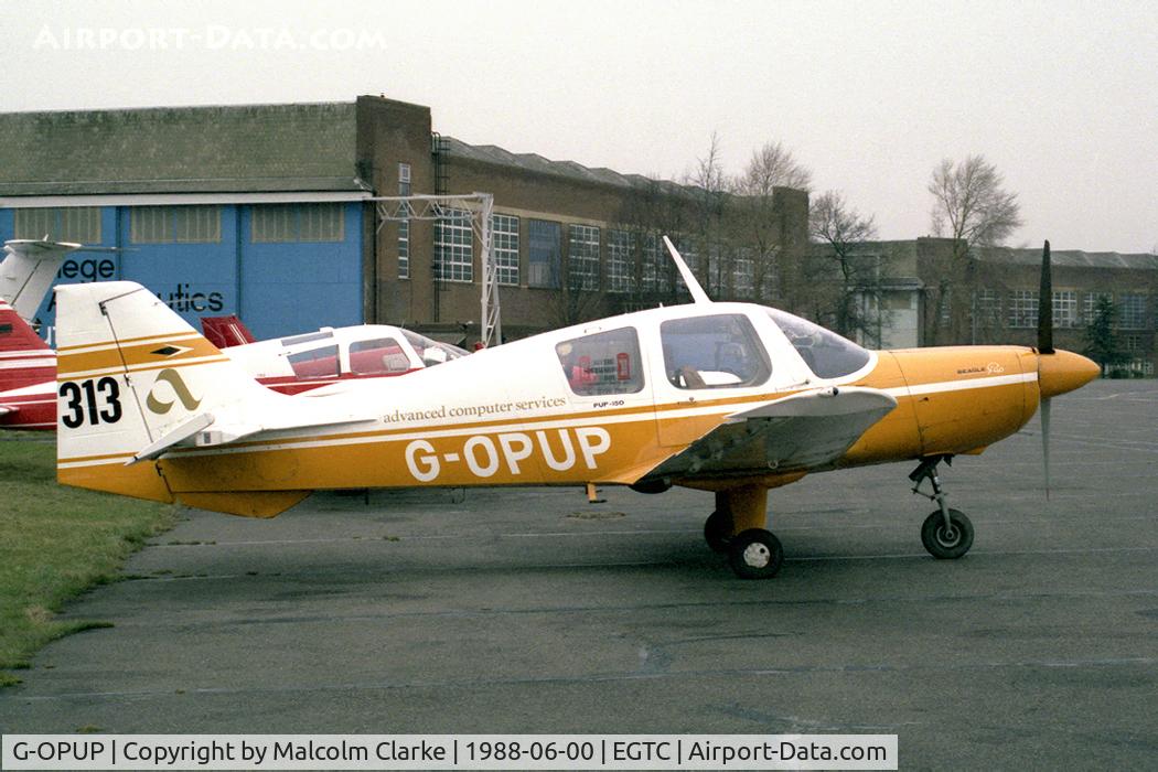 G-OPUP, 1969 Beagle B-121 Pup Series 2 (Pup 150) C/N B121-062, Beagle B121 Series 2. Formerly registered as G-AXEU; at Cranfield Airfield, UK in 1988.