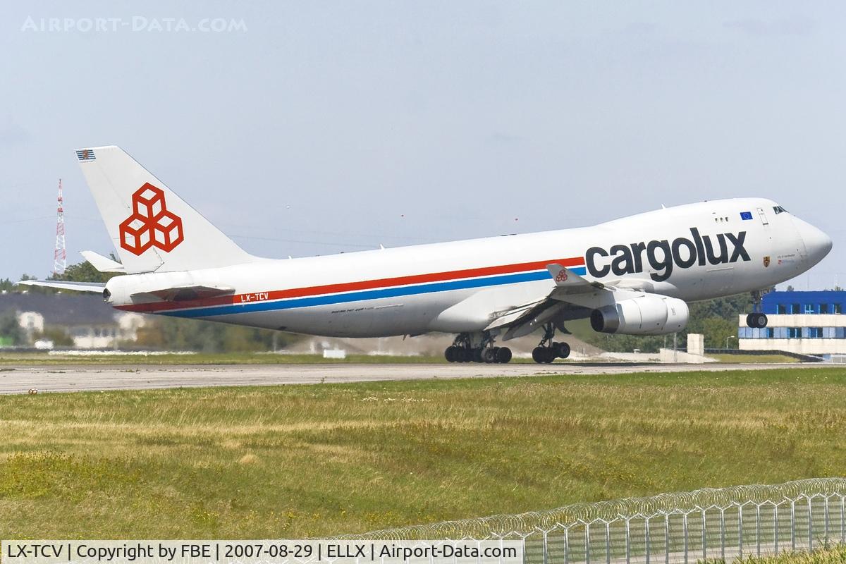 LX-TCV, 2002 Boeing 747-4R7F/SCD C/N 30401, departing ELLX via RW06