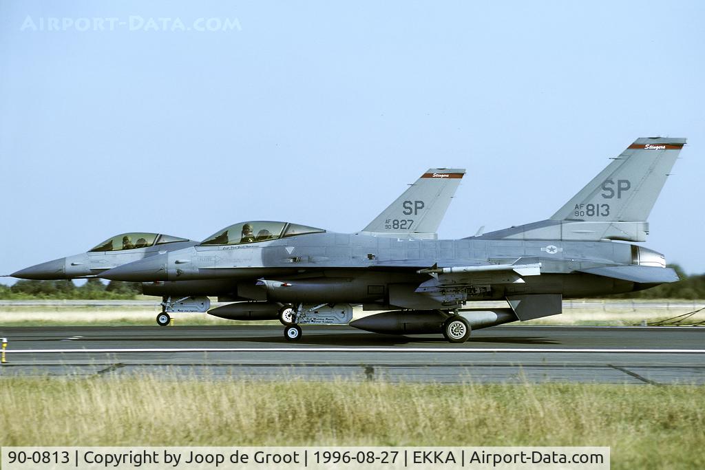 90-0813, 1990 General Dynamics F-16CG Night Falcon C/N CC-13, 52 FW participated in the 1996 Tactical Fighter Weaponry with a couple of their F-16s.