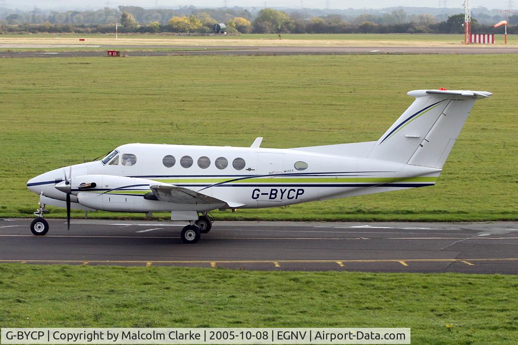 G-BYCP, 1981 Beech B200 Super King Air King Air C/N BB-966, Beech B200 taxying out for take-off at Durham Tees Valley airport, UK.