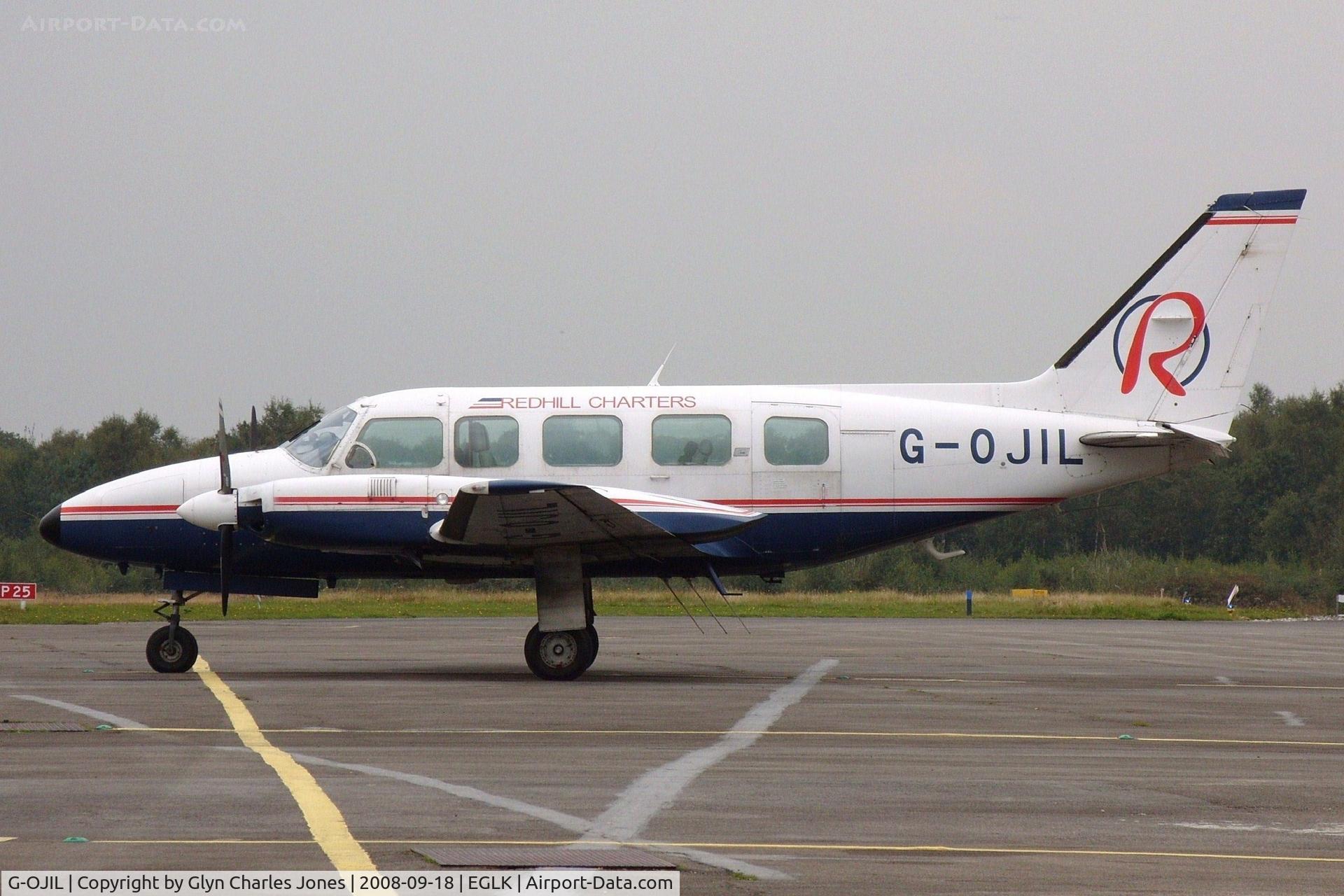 G-OJIL, 1976 Piper PA-31-350 Navajo Chieftain Chieftain C/N 31-7652175, Previously OY-BTP. Operated by Redhill Aviation. Showing 'Redhill Charters'.