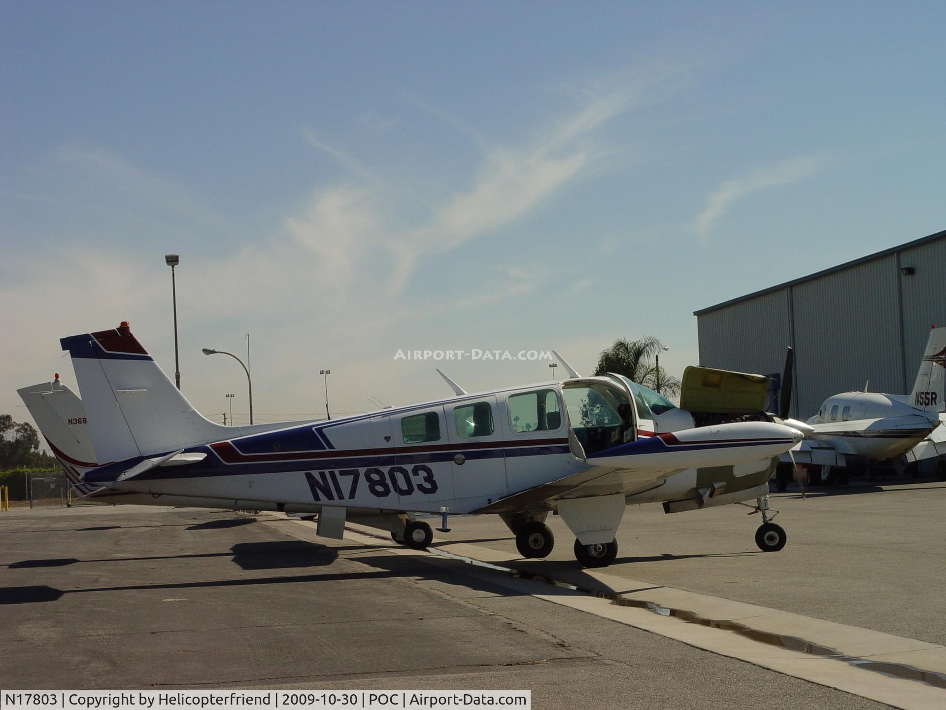 N17803, 1977 Beech A36 Bonanza 36 C/N E-1031, Being worked on at Howard Aviation