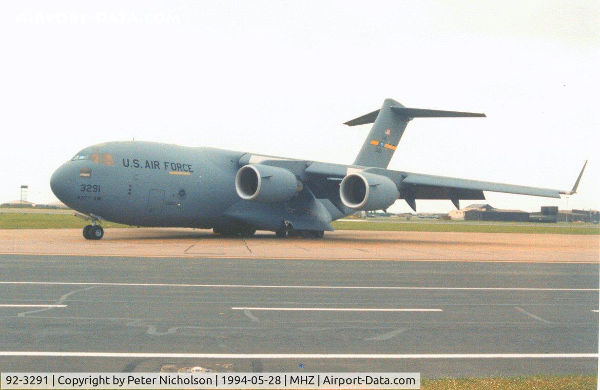 92-3291, 1992 McDonnell Douglas C-17A Globemaster III C/N P-11, This C-17A Globemaster of 437th Airlift Wing attended the 1994 Mildenhall Air Fete.