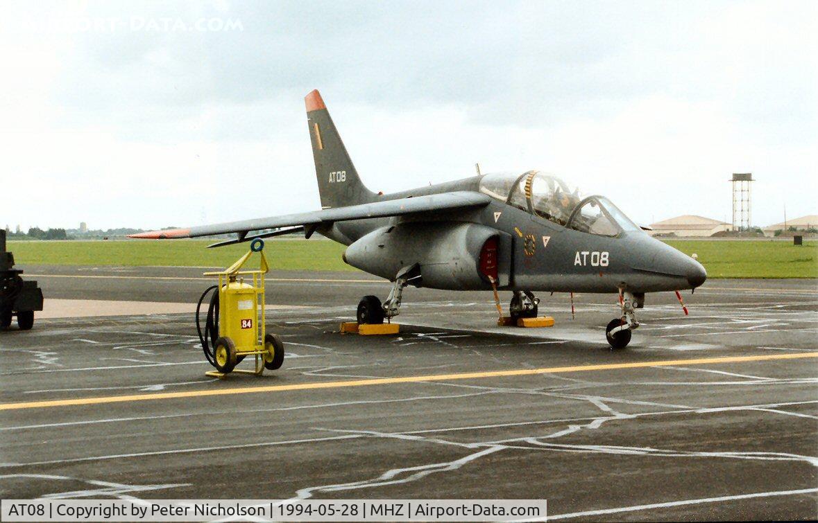 AT08, Dassault-Dornier Alpha Jet 1B C/N B08/1024, Alpha Jet of 9 Wing Belgian Air Force on display at the 1994 Mildenhall Air Fete.