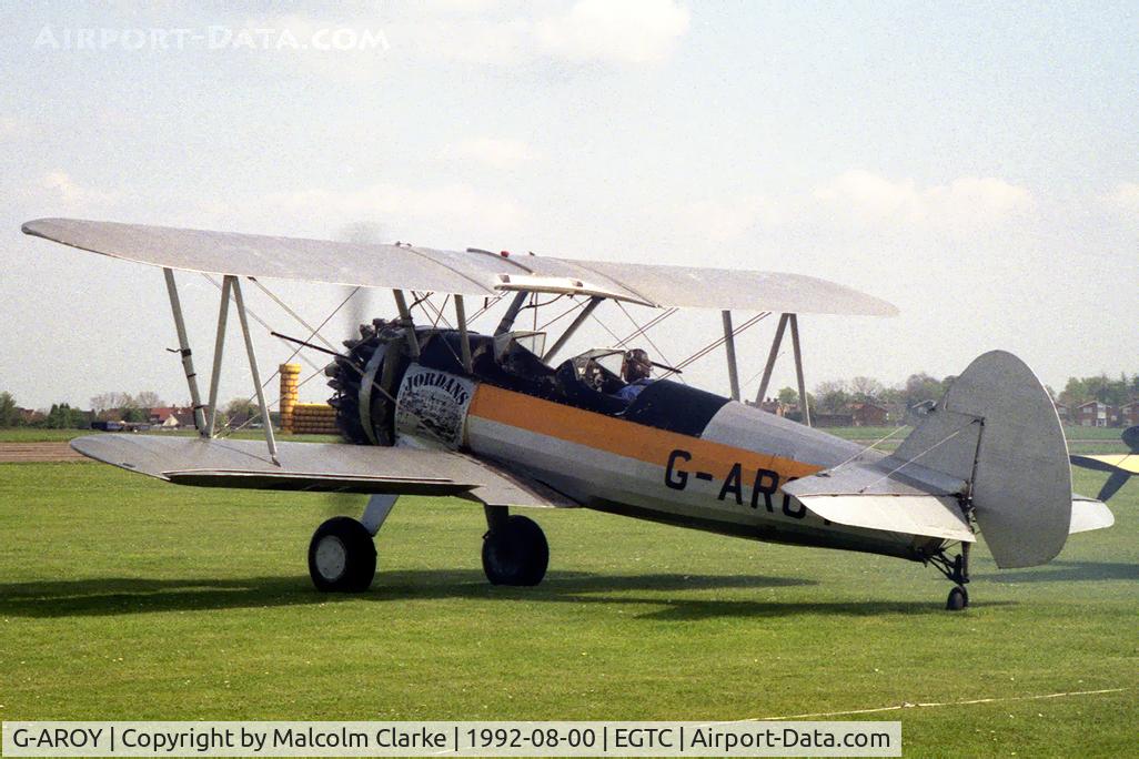 G-AROY, 1942 Boeing PT-17 Kaydet (A75N1) C/N 75-4775, Boeing A75N1 at Cranfield Airfield, Beds, UK in 1992.