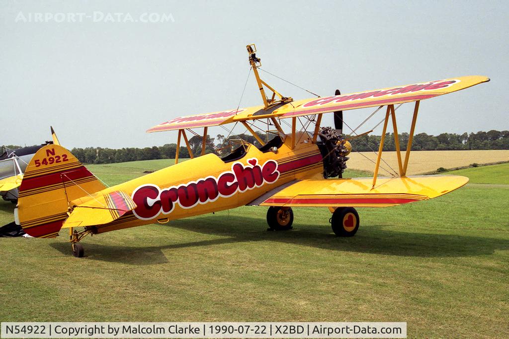 N54922, 1944 Boeing A75N1 (PT-17) C/N 75-3491, Boeing A75N1. A wing walkers mount at Badminton Air Day, Badminton House, UK in 1990.