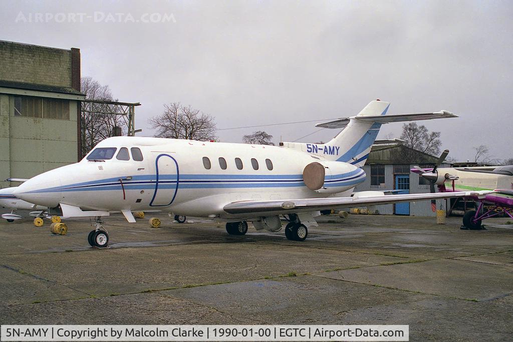 5N-AMY, 1970 Hawker Siddeley HS.125 Series 403B C/N 25227, Hawker Siddely HS-125-F403B at Cranfield Airfield, Beds, UK in 1990.