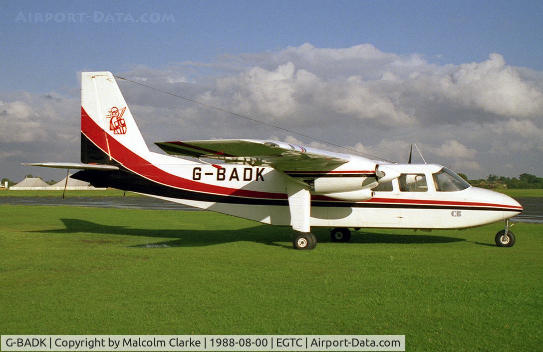 G-BADK, 1972 Britten-Norman BN-2A-26 Islander C/N 309, Britten-Norman BN2A-26 Islander at Cranfield Airfield, Beds, UK in 1988.