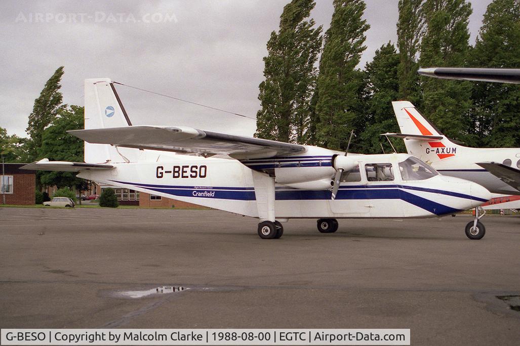 G-BESO, 1977 Britten-Norman BN-2A-26 Islander C/N 2004, Britten-Norman BN2A-26 Islander at Cranfield Airfield, Beds, UK in 1988.