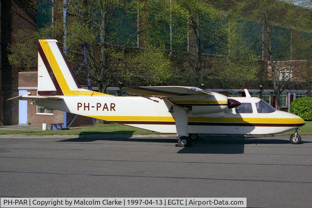 PH-PAR, 1971 Britten-Norman BN-2A-26 Islander C/N 206, Britten-Norman BN-2A-26 Agriculturer Islander at Cranfield Airfield, Beds, UK.