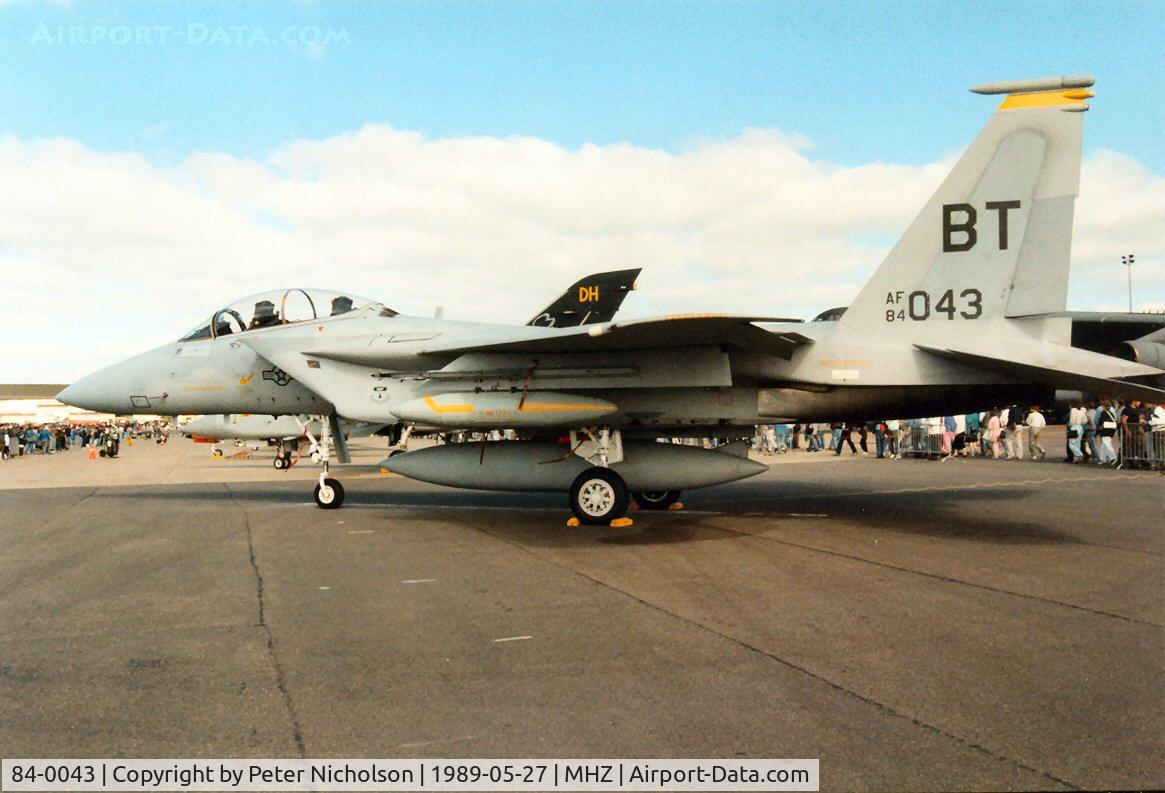 84-0043, 1984 McDonnell Douglas F-15D Eagle C/N 0915/D051, F-15D Eagle of 53rd Tactical Fighter Squadron/36th Tactical Fighter Wing in the static park of the 1989 Mildenhall Air Fete.
