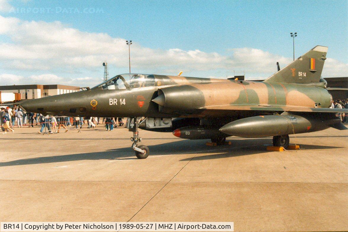 BR14, SABCA Mirage 5BR C/N 314, Mirage 5BR of 42 Squadron Belgian Air Force on display at the 1989 Mildenhall Air Fete.
