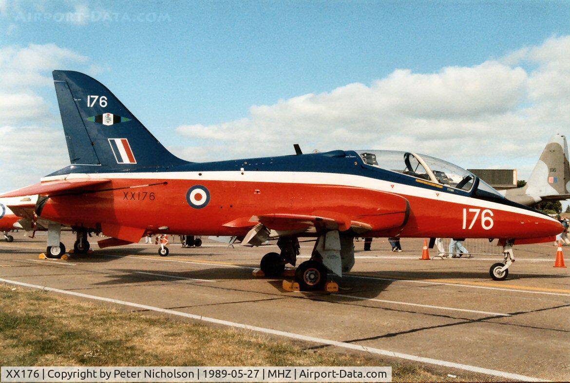 XX176, 1977 Hawker Siddeley Hawk T.1 C/N 023/312023, Hawk T.1 of the Central Flying School on display at the 1989 Mildenhall Air Fete.