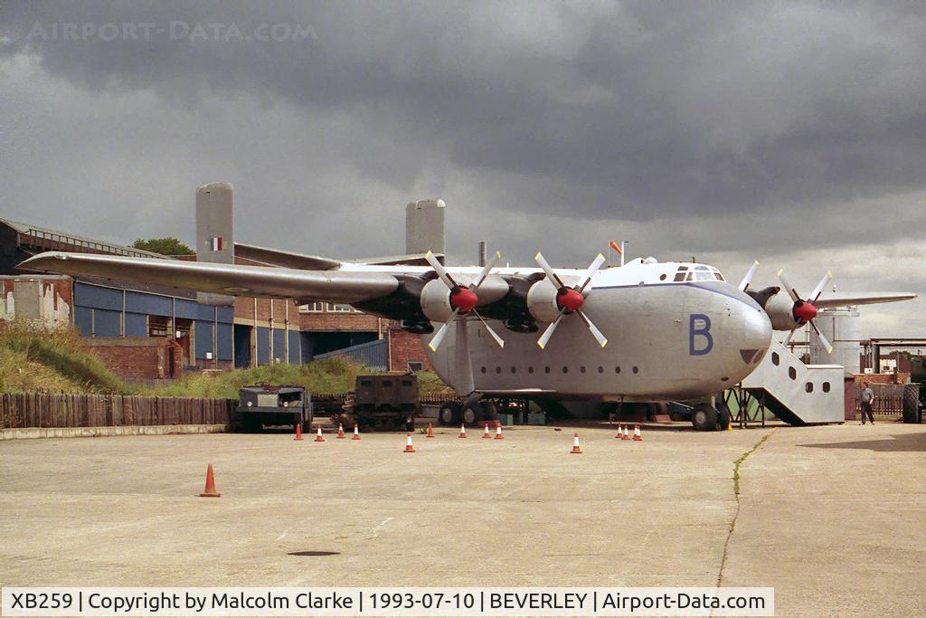 XB259, 1955 Blackburn Beverley C.1 C/N 1002, 1955 Blackburn Beverley C1. In The Museum of Army Transport at Beverley, N. Yorks, UK in 1993.