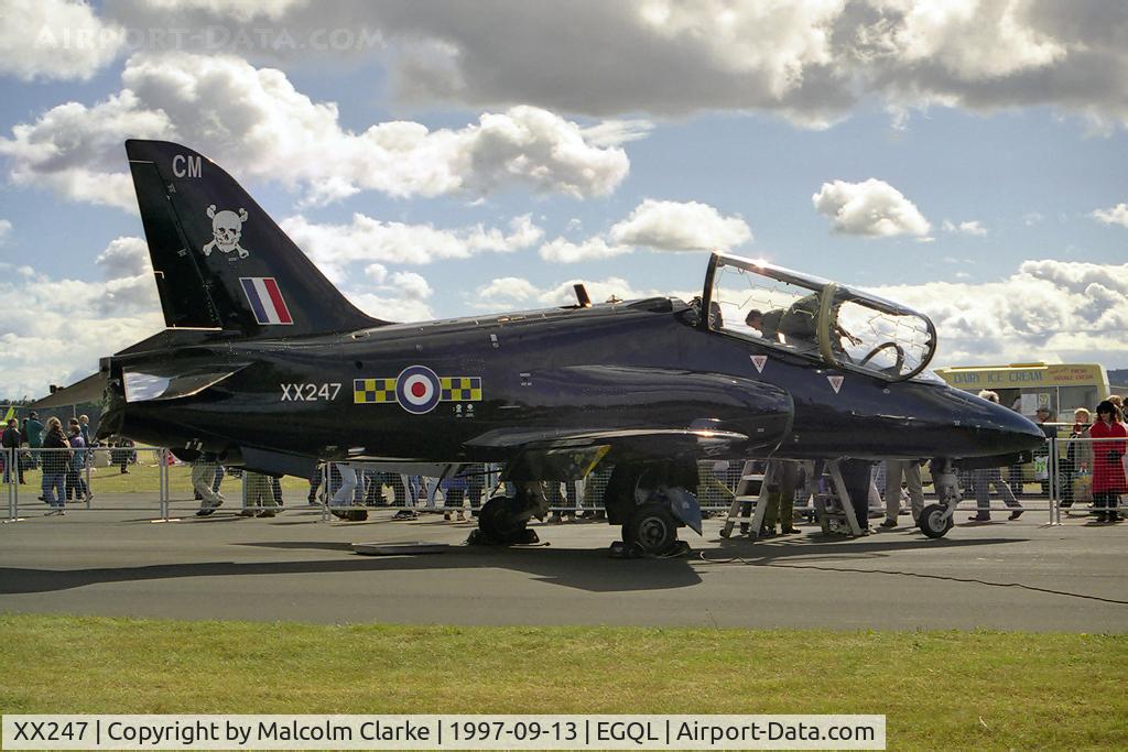 XX247, 1978 Hawker Siddeley Hawk T.1A C/N 083/312083, British Aerospace Hawk T1A carrying the markings of No 100 Sqn, RAF Leeming at RAF Leuchar's Battle of Britain Air Show in 1997.