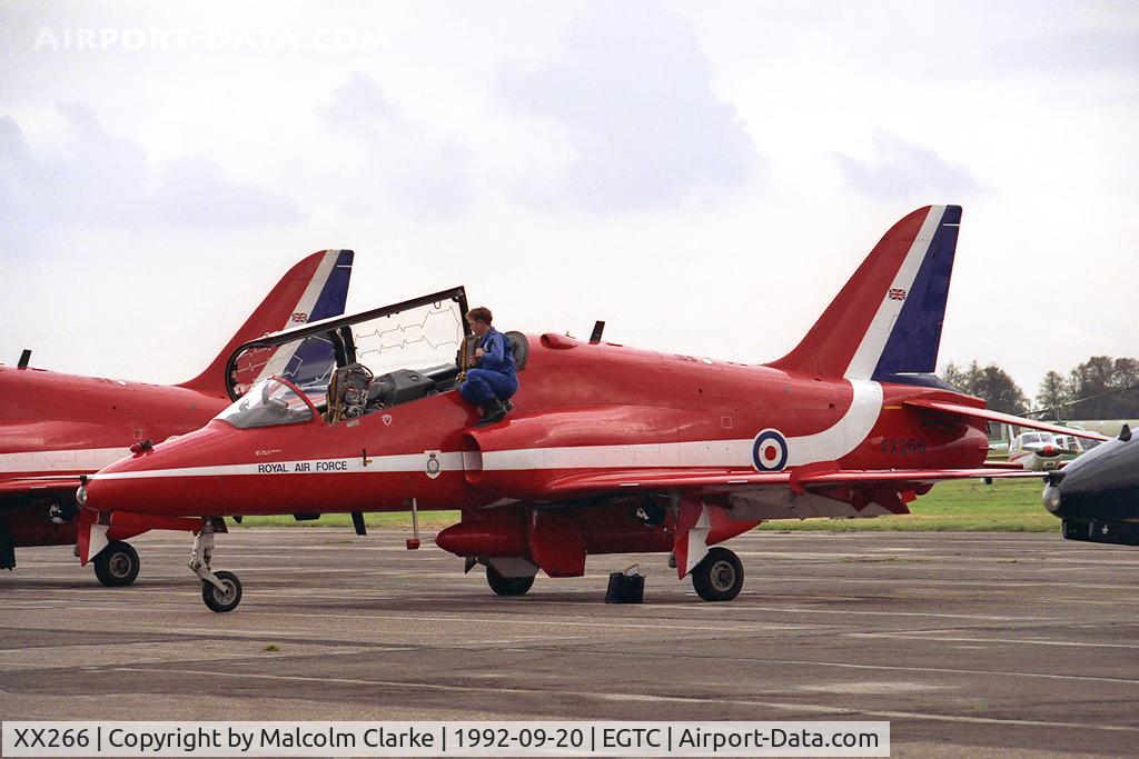 XX266, 1979 Hawker Siddeley Hawk T.1A C/N 102/312102, British Aerospace Hawk T1A , one of the RAF 'Red Arrow's' aerobatic team at Cranfield's celebration of the 50th anniversary of the College of Aeronautics in 1996.