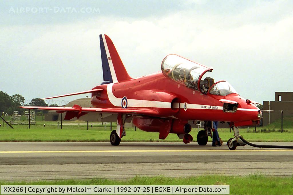 XX266, 1979 Hawker Siddeley Hawk T.1A C/N 102/312102, British Aerospace Hawk T1A , one of the 'Red Arrows' aerobatic team aircraft from RAF Scampton at RAF Leeming Country Fair and Air Show in 1992.