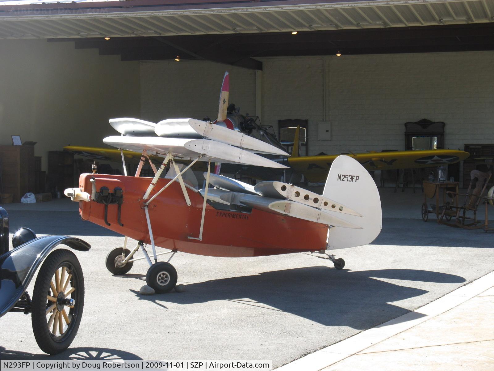 N293FP, Mignet HM.293 Replica Pou-du-Ciel C/N FP100, 1983 F. Perry/ Henri Mignet HM293 Pou du Ciel ('Sky Louse' or 'Flying Flea'), tandem folding wings. French design from 1930s, Hercules 40 Hp 4 cyl. air-cooled engine, wood prop. Friend Ralph M. Wefel built the first one in America. See 1968-69 Jane's.