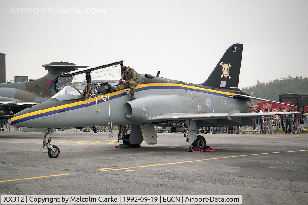XX312, 1980 Hawker Siddeley Hawk T.1 C/N 148/312137, British Aerospace Hawk T1 from RAF No 100 Sqn, Finningley at RAF Finningley Air Show in 1992.