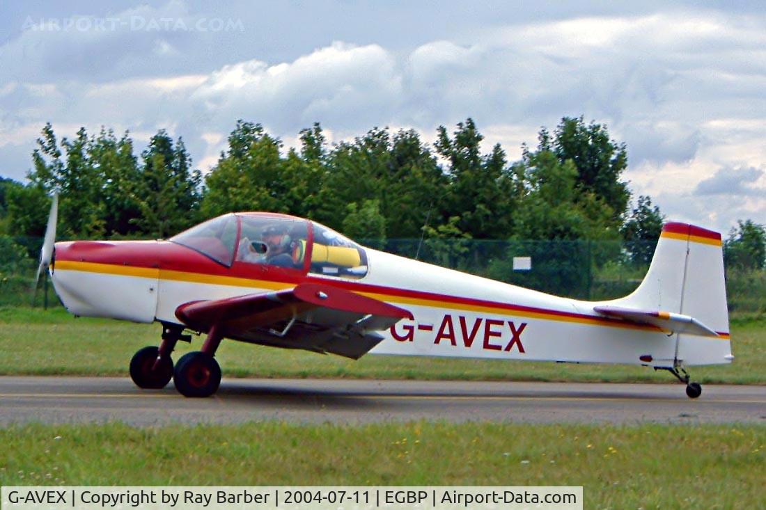 G-AVEX, 1967 Rollason Druine D-62 Condor C/N RAE/616, Rollason Condor D.62B [RAE616] Kemble~G 11/07/2004. Seen at the PFA Fly in 2004 Kemble UK.