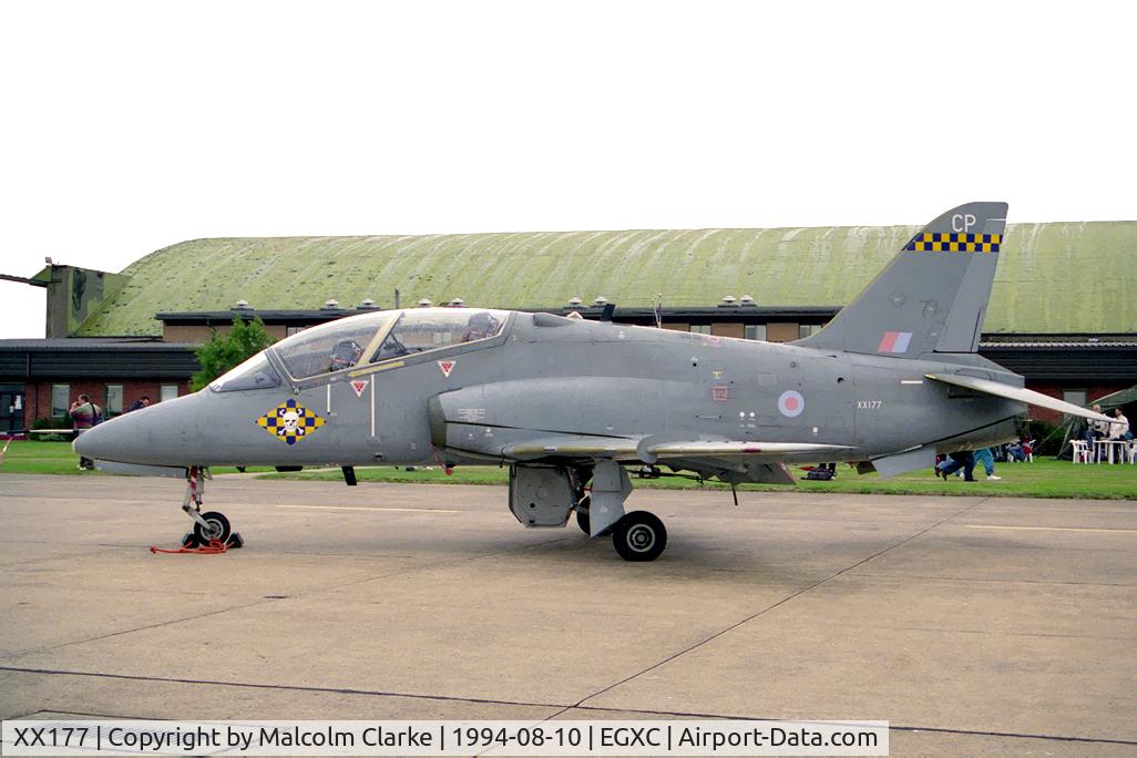XX177, 1977 Hawker Siddeley Hawk T.1 C/N 024/312024, Hawker Siddeley Hawk T1 flown by RAF No 100 Sqn based at Finningley and seen here at RAF Coningsby's Photocall 94.