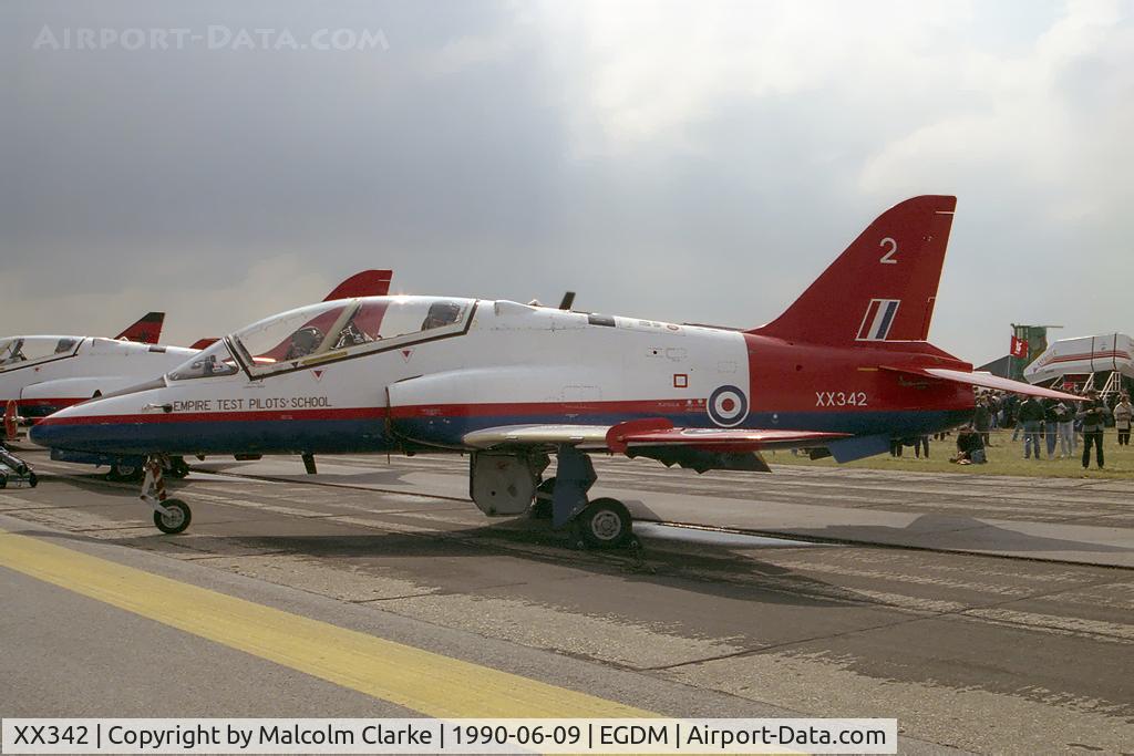 XX342, 1981 Hawker Siddeley Hawk T.1 C/N 191/312166, British Aerospace Hawk T1 from MoD(PE) ETPS, Boscombe Down at Boscombe's Battle of Britain Air Show in 1990.