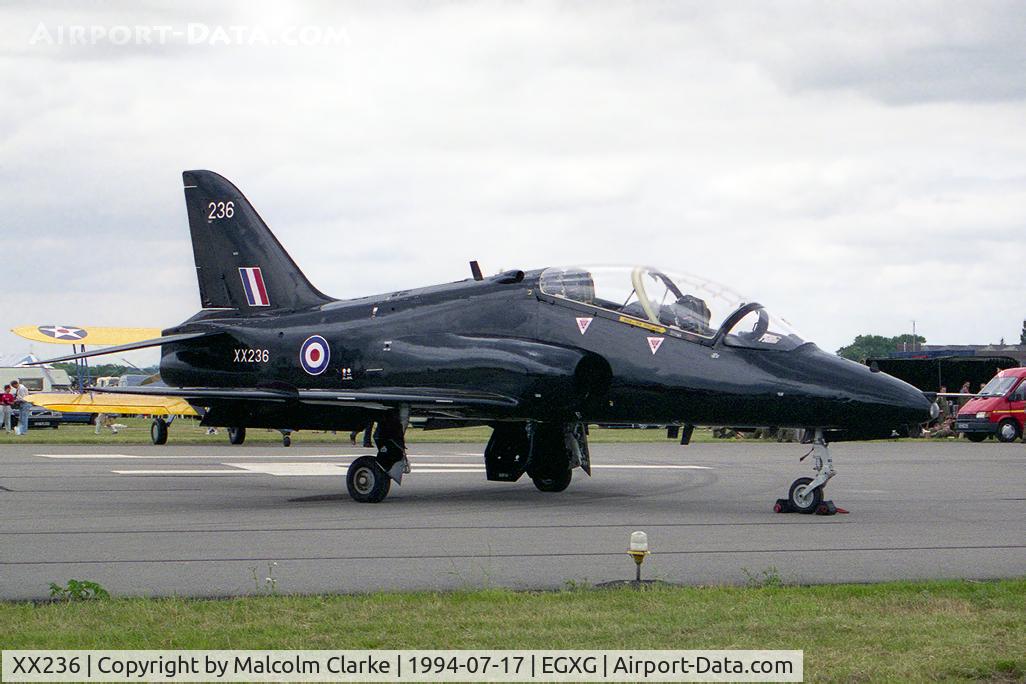 XX236, 1978 Hawker Siddeley Hawk T.1 C/N 072/312072, British Aerospace Hawk T1W from RAF CFS No.19(R) Sqn based at Valley at RAF Church Fenton's SSAFA Air Display in 1994.