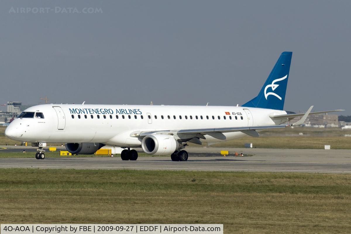 4O-AOA, 2008 Embraer 195LR (ERJ-190-200LR) C/N 19000180, Montenegro Airlines ERJ-195 lining up RW18R