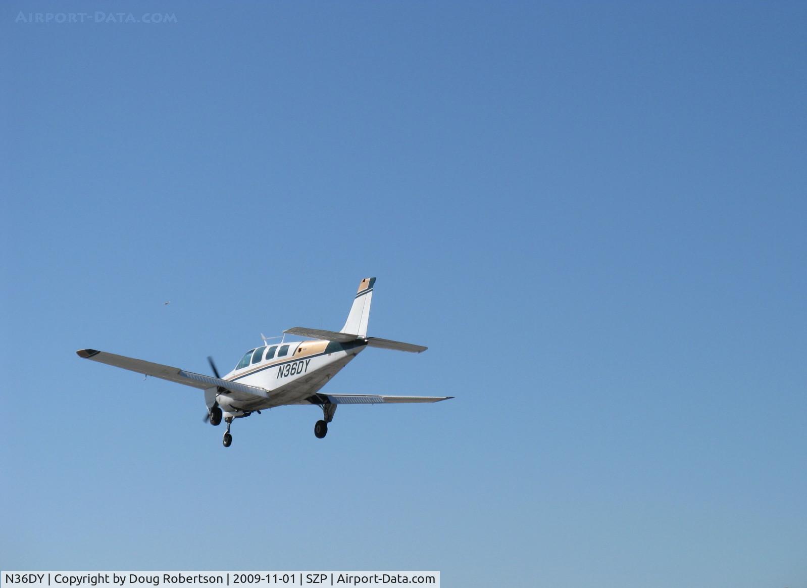 N36DY, 1972 Beech A36 Bonanza 36 C/N E-340, 1972 Beech A36 BONANZA, Continental IO-520 285 Hp, tri-blade prop, on final for Rwy 22