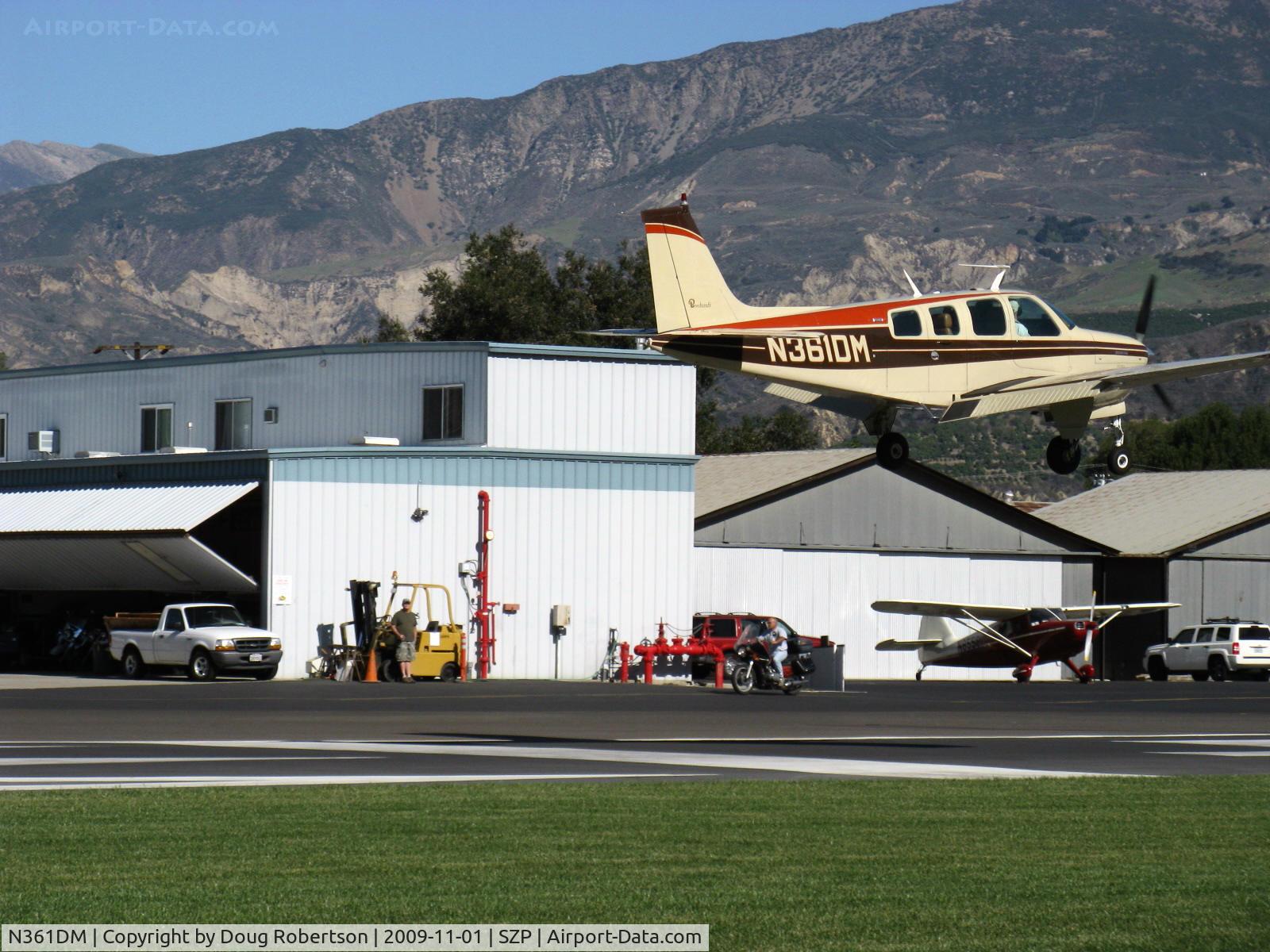 N361DM, 1975 Beech A36 Bonanza 36 C/N E-670, 1975 Beech A36 BONANZA, Continental IO-520-BA 285 Hp, tri-blade prop, flaps landing Rwy 04