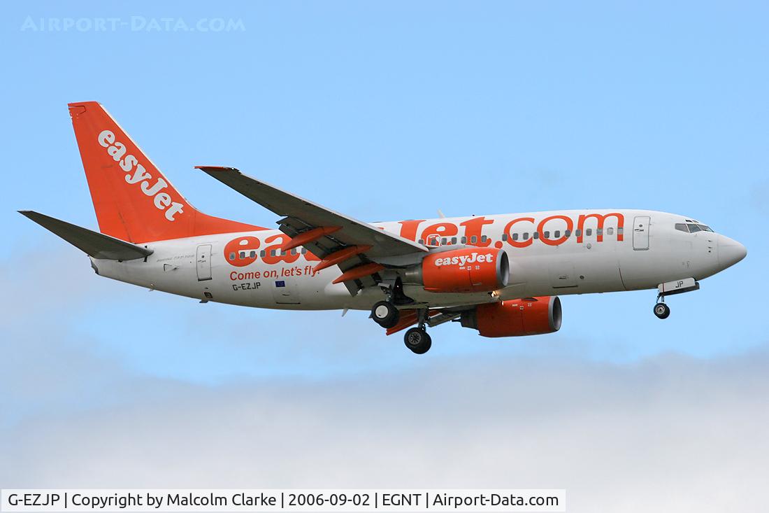 G-EZJP, 2002 Boeing 737-73V C/N 32412, Boeing 737-73V on finals to rwy 07 at Newcastle.