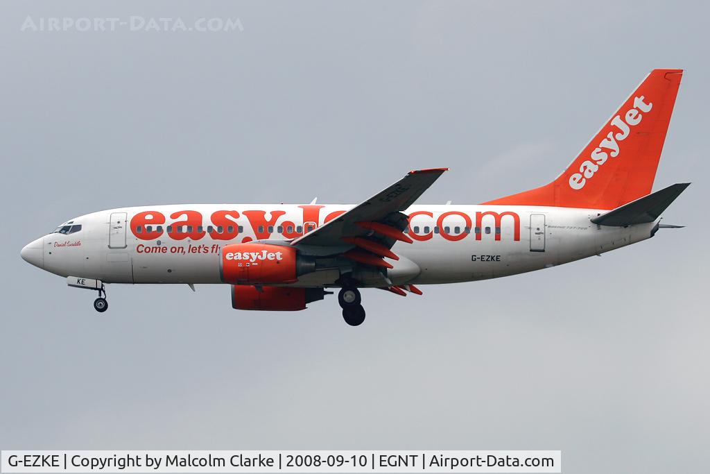 G-EZKE, 2004 Boeing 737-73V C/N 32426, Boeing 737-73V on finals to rwy 25 at Newcastle.