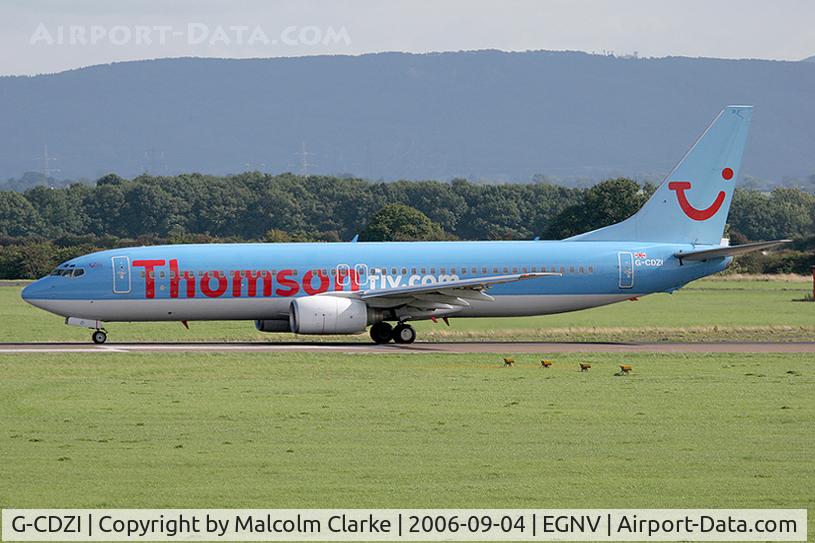 G-CDZI, 2000 Boeing 737-804 C/N 28229, Boeing 737-804 taxying for take-off at Durham Tees Valley.