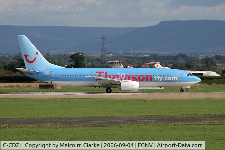 G-CDZI, 2000 Boeing 737-804 C/N 28229, Boeing 737-804 on take-off at Durham Tees Valley.