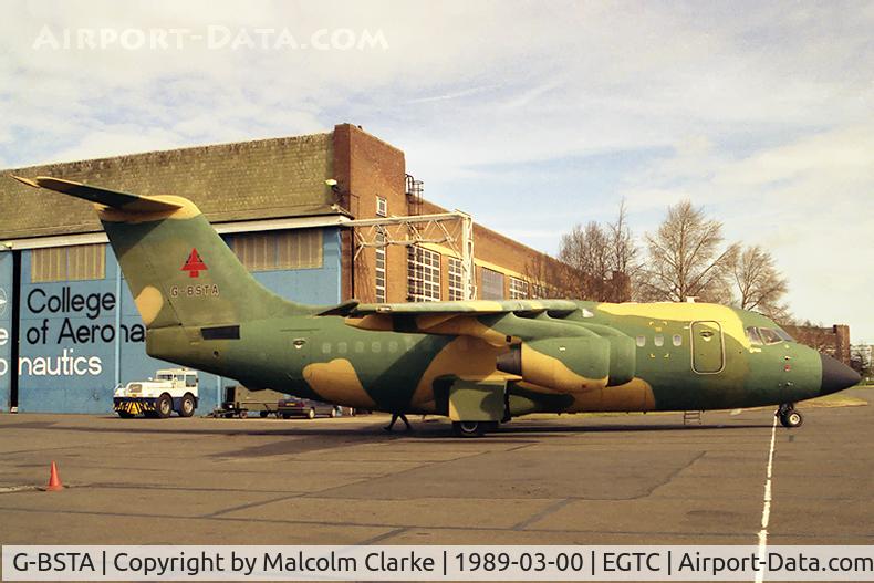 G-BSTA, 1982 British Aerospace BAe.146-100 C/N E1002, British Aerospace BAe146-100 at Cranfield, UK. March 1989.