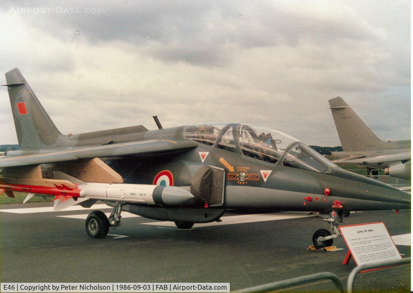 E46, Dassault-Dornier Alpha Jet E C/N E46, This Alpha Jet was displayed at the 1986 Farnborough Airshow.