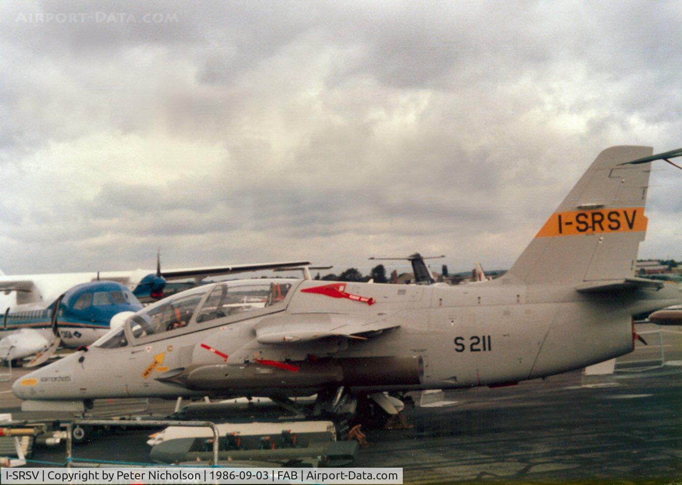 I-SRSV, SIAI-Marchetti S-211 C/N 015/04-001, As an Agusta S-211 this aircraft was demonstrated at the 1986 Farnborough Airshow.