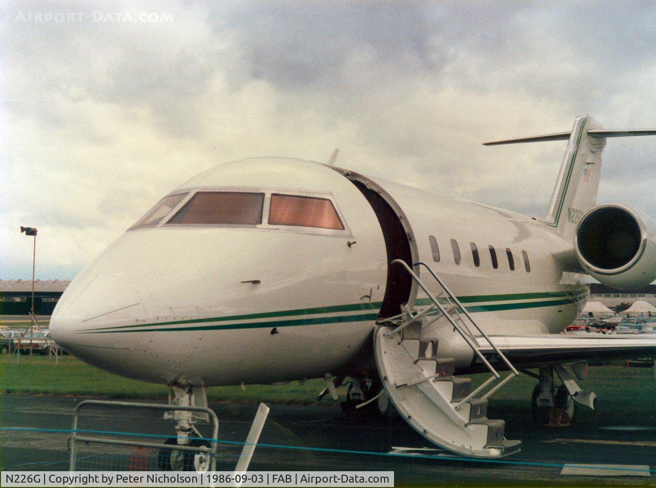 N226G, 1983 Canadair Challenger 601 (CL-600-2A12) C/N 3012, Canadair Challenger 601 displayed at the 1986 Farnborough Airshow.