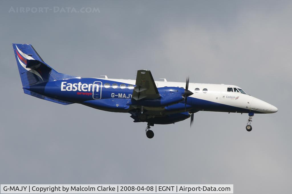 G-MAJY, 1997 British Aerospace Jetstream 41 C/N 41099, British Aerospace Jetstream 4102 on approach to rwy 07 at Newcastle.