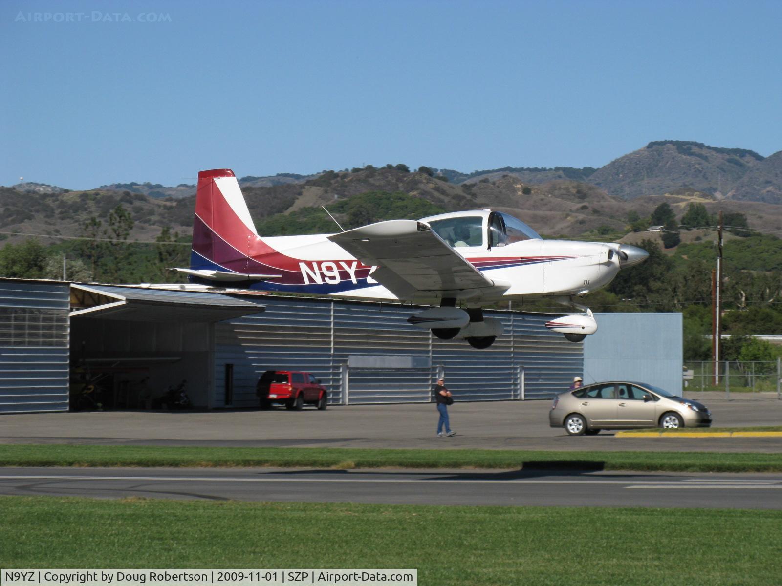 N9YZ, 1975 Grumman American AA-5A Cheetah C/N AA5-0822, 1975 Grumman American AA-5 CHEETAH, Lycoming O-320 150 Hp, arriving from CMA to give Young Eagles rides, landing Rwy 04