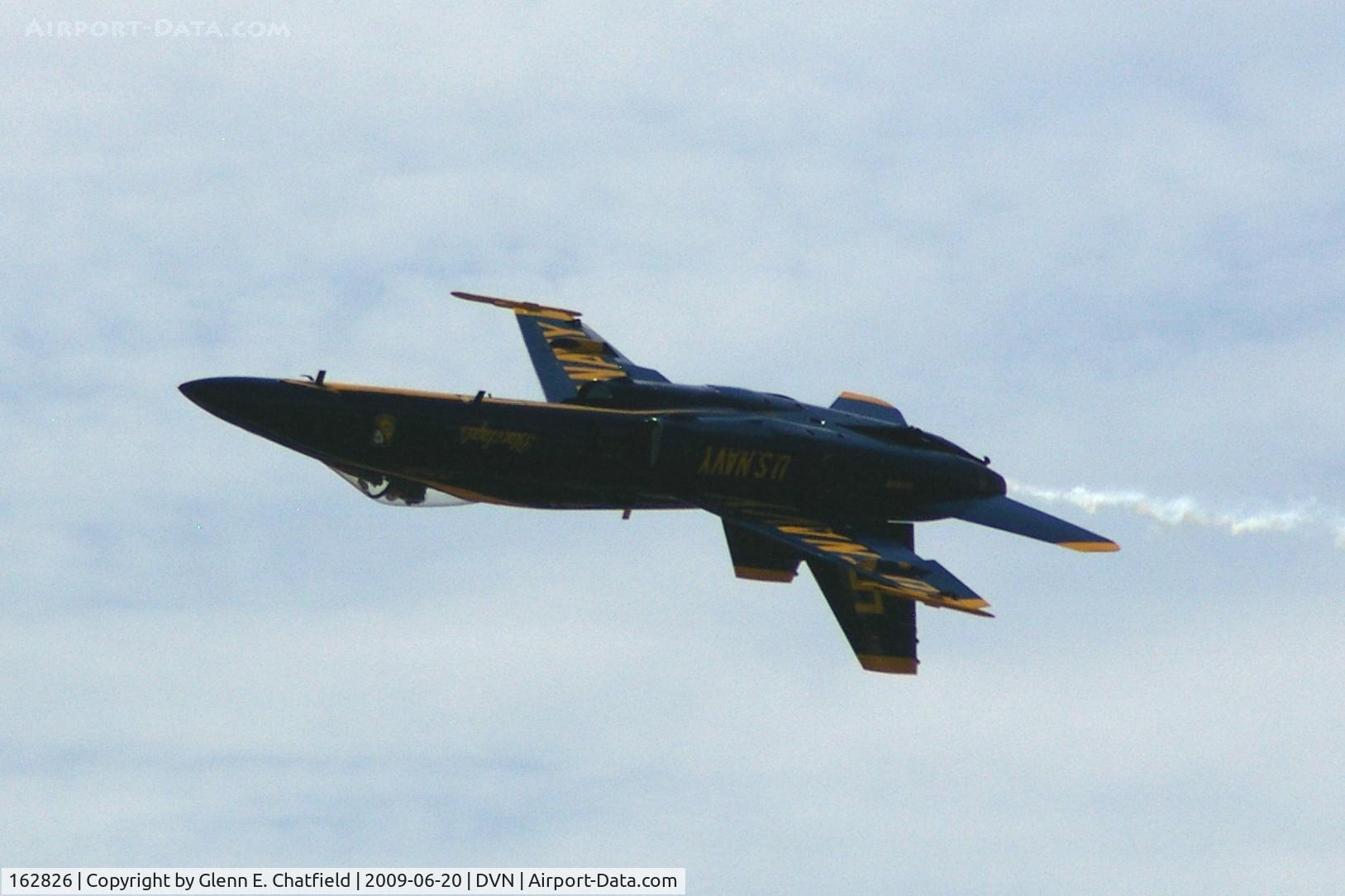 162826, McDonnell Douglas F/A-18A Hornet C/N 0338/A282, Blue Angel 5 at the Quad Cities airshow.  I'm shooting into the sun -argh!