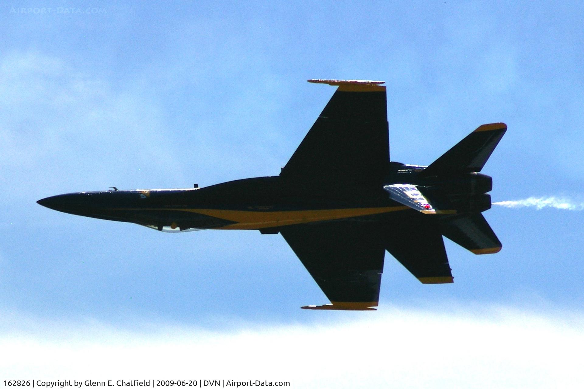 162826, McDonnell Douglas F/A-18A Hornet C/N 0338/A282, Blue Angel 5 at the Quad Cities airshow.  I'm shooting into the sun -argh!