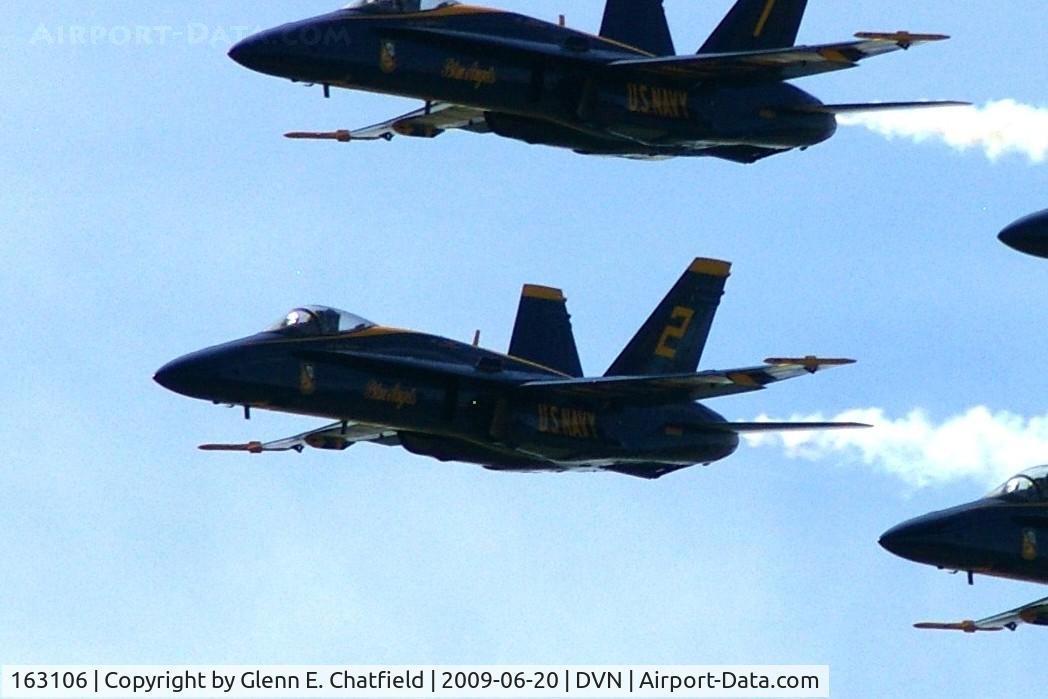 163106, McDonnell Douglas F/A-18A Hornet C/N 0495, Blue Angel 2 at the Quad Cities airshow.  I'm shooting into the sun -argh!