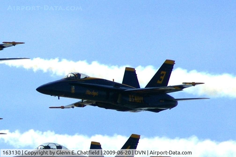 163130, McDonnell Douglas F/A-18A-21-MC Hornet C/N 0539/A448, Blue Angel 3 at the Quad Cities airshow.  I'm shooting into the sun -argh!