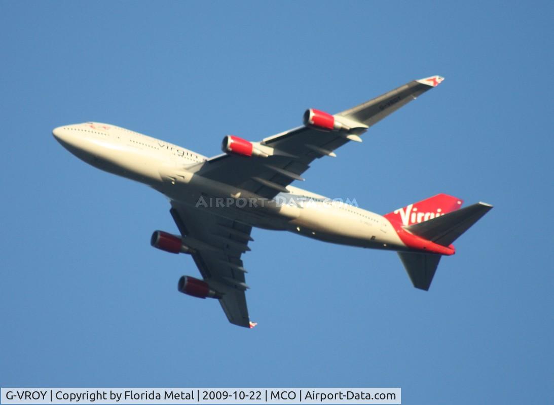 G-VROY, 2001 Boeing 747-443 C/N 32340, Virgin 747-400 departing over ORL