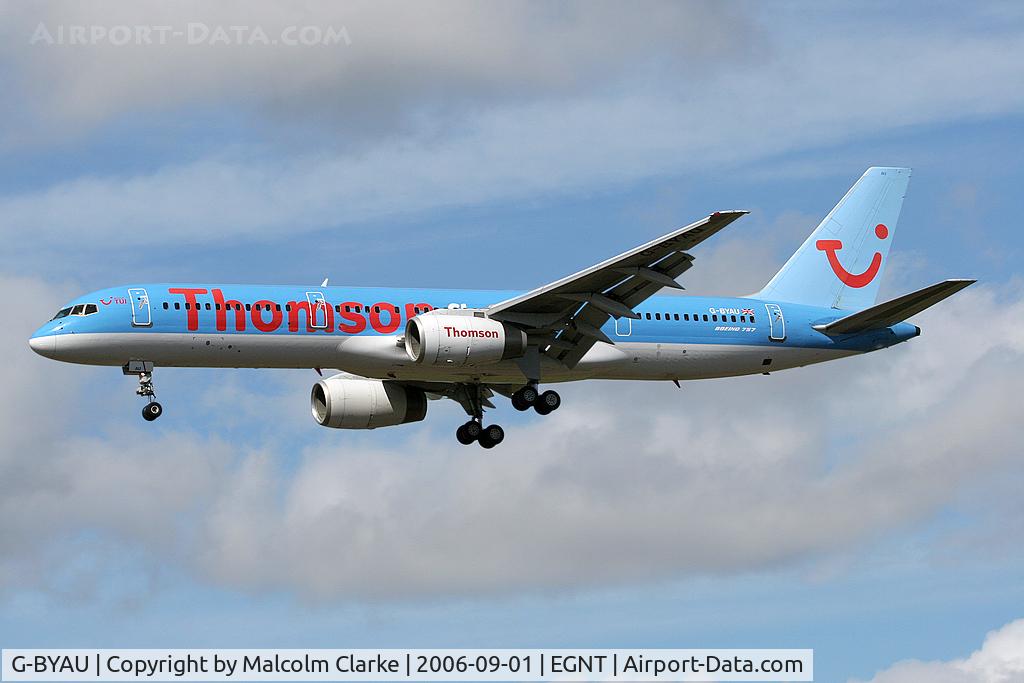 G-BYAU, 1994 Boeing 757-204 C/N 27220, Boeing 757-204. On approach to Rwy 25 at Newcastle Airport.